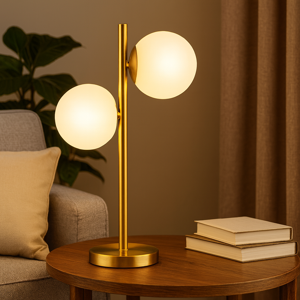 Homes Elite Modern Gold Double Globe Table Lamp with Frosted Glass Shades