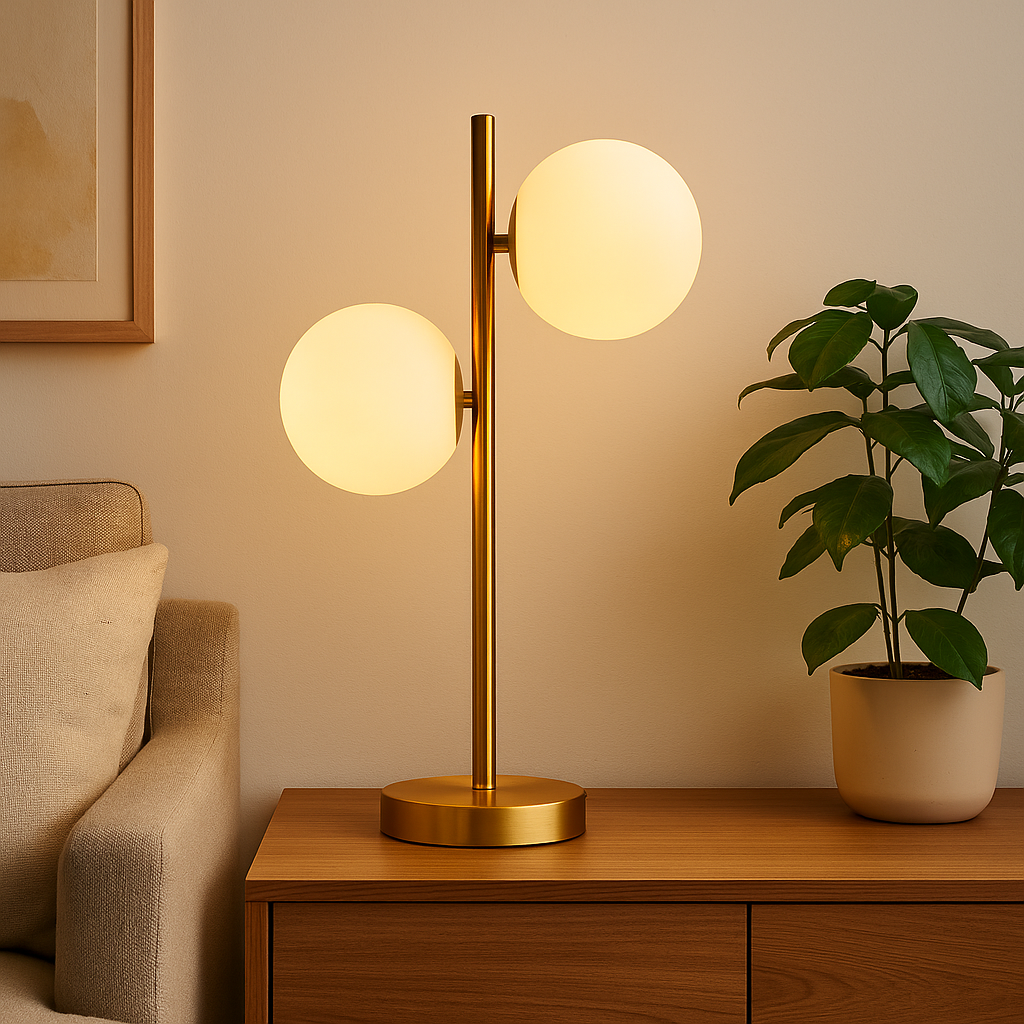 Homes Elite Modern Gold Double Globe Table Lamp with Frosted Glass Shades