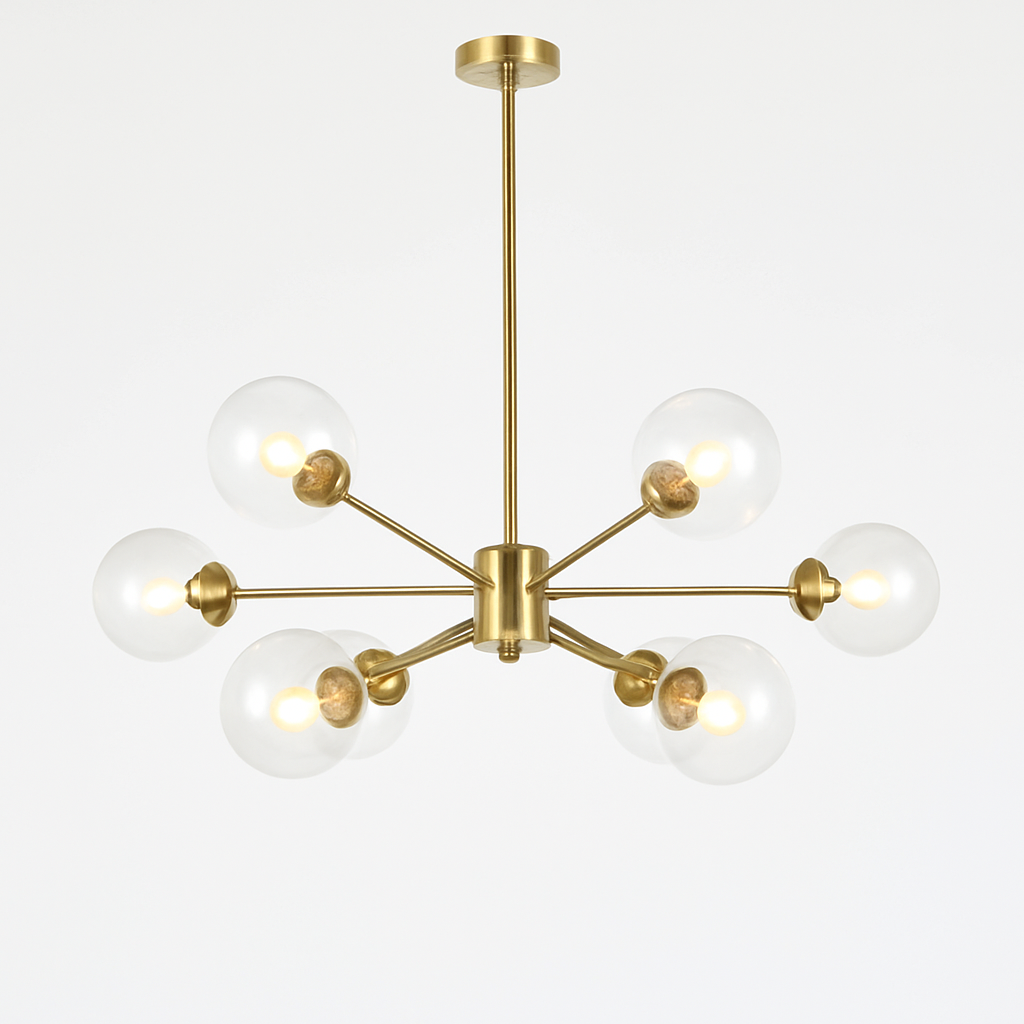 Homes Elite Modern Gold Sputnik Chandelier with 8 Globe Glass Lights Mid-Century Statement Ceiling Fixture