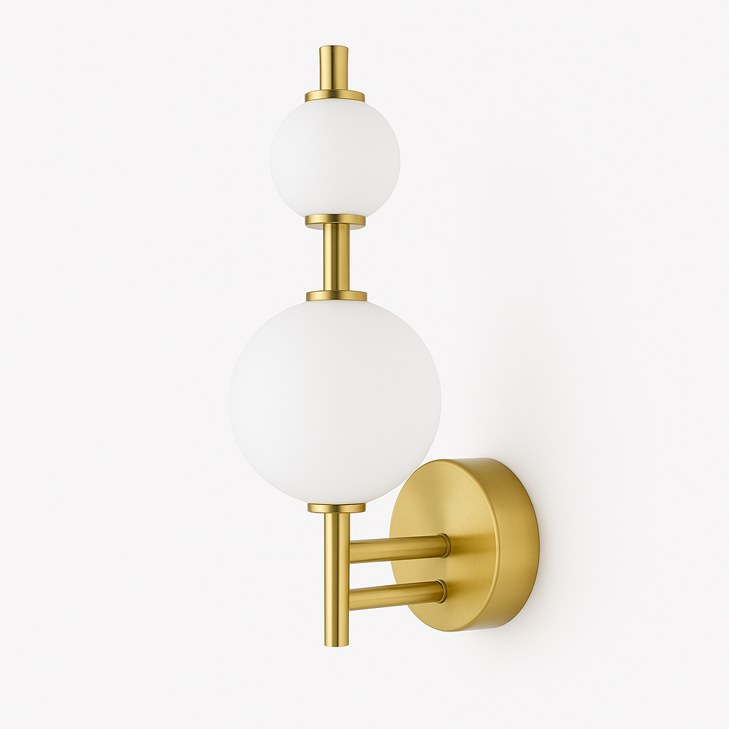 Homes Elite Modern Gold Wall Sconce Light with Dual Frosted Glass Globes Decorative LED Fixture for Bedroom, Living Room, or Hallway