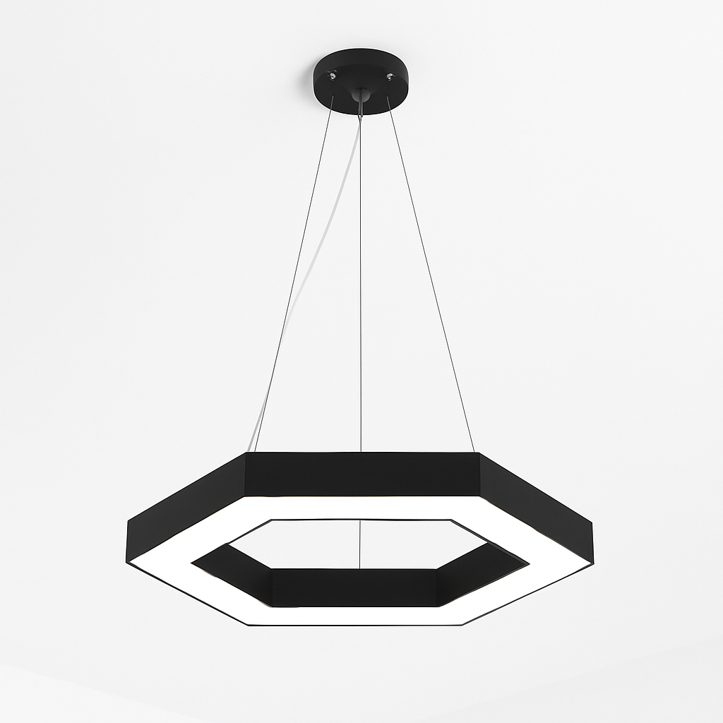 Homes Elite Modern Hexagon LED Pendant Light Matte Black Finish with Soft White Glow