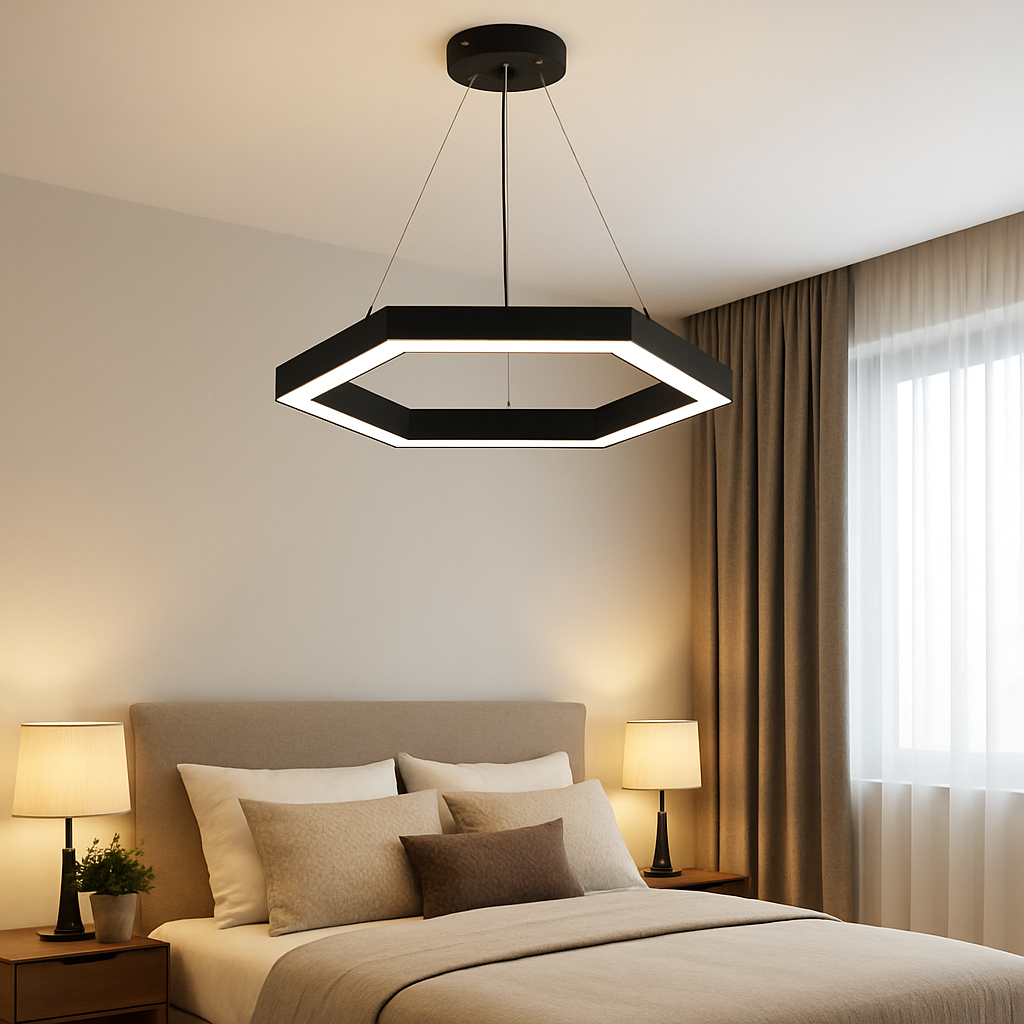 Homes Elite Modern Hexagon LED Pendant Light Matte Black Finish with Soft White Glow