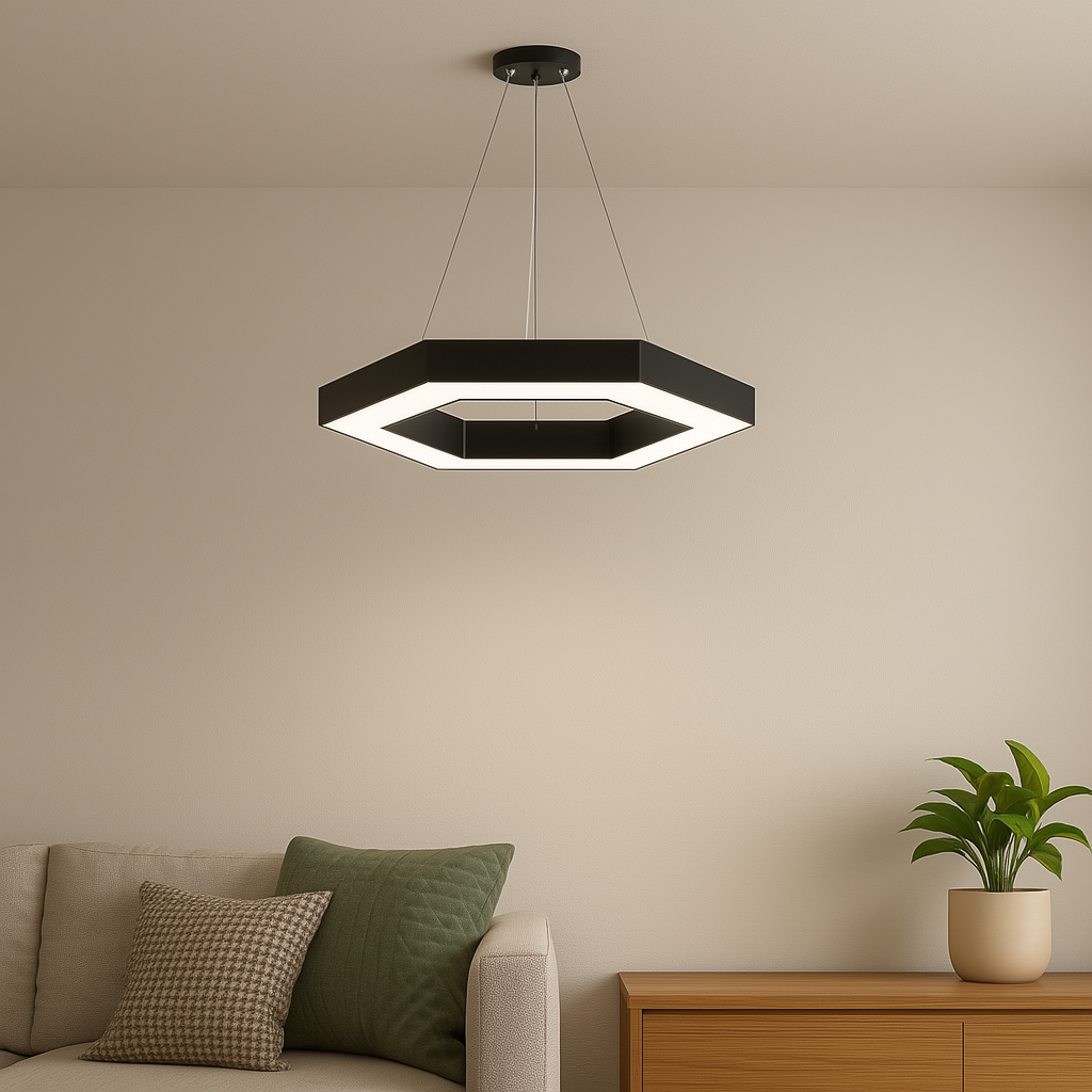 Homes Elite Modern Hexagon LED Pendant Light Matte Black Finish with Soft White Glow
