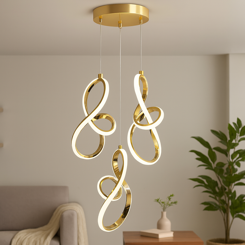 Homes Elite Modern LED Pendant Light Gold Infinity Loop Chandelier for Living Room, Foyer, or Dining Area