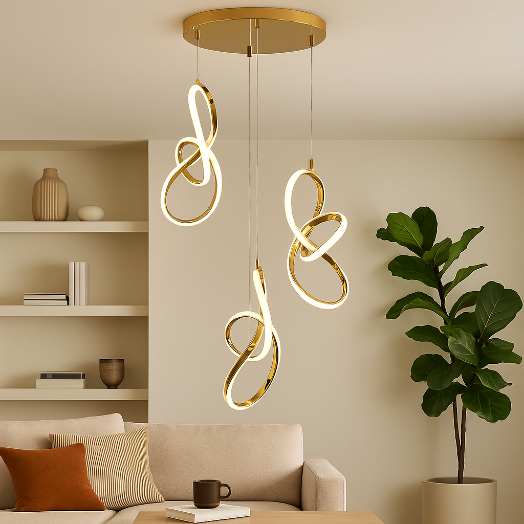 Homes Elite Modern LED Pendant Light Gold Infinity Loop Chandelier for Living Room, Foyer, or Dining Area