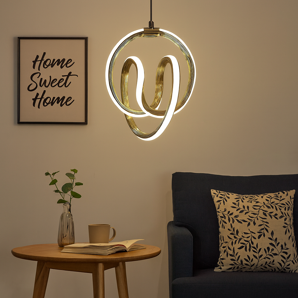 Homes Elite Modern LED Spiral Pendant Light  Sculptural Artistic Ceiling Fixture for Living Room or Lounge