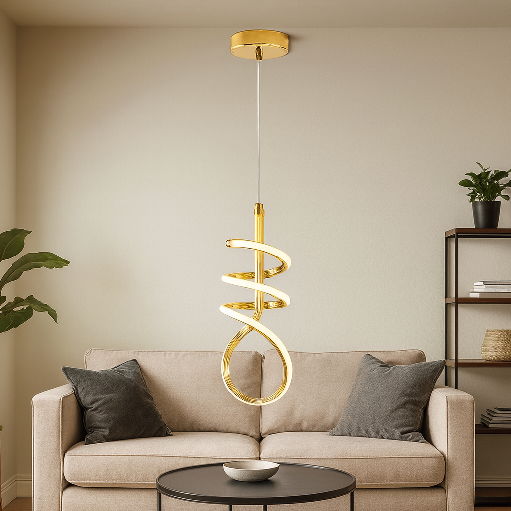 Homes Elite Modern Spiral LED Pendant Light Gold Finish with Artistic Loop Design