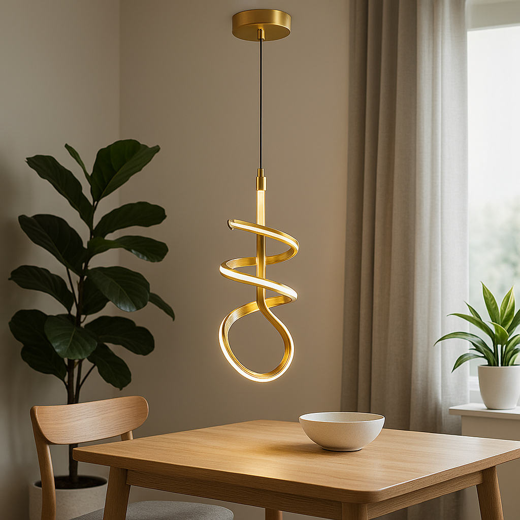 Homes Elite Modern Spiral LED Pendant Light Gold Finish with Artistic Loop Design