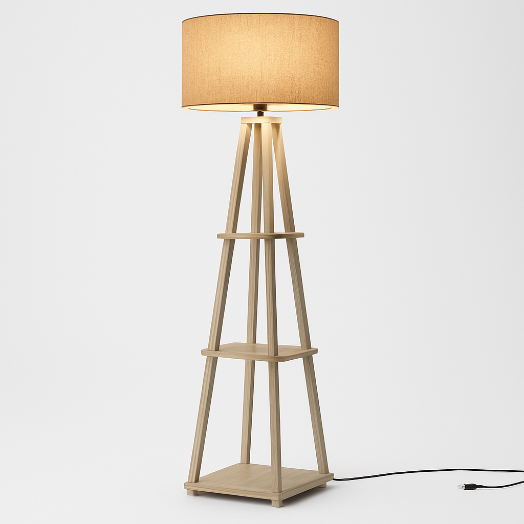 Homes Elite Modern Wooden Floor Lamp with Shelves Multi-Tier Standing Light for Living Room & Bedroom