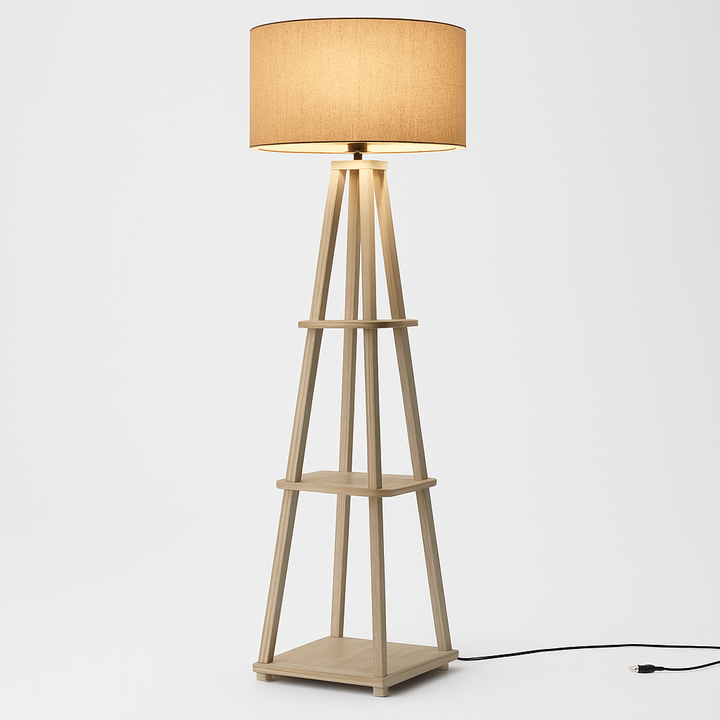 Homes Elite Modern Wooden Floor Lamp with Shelves Multi-Tier Standing Light for Living Room & Bedroom