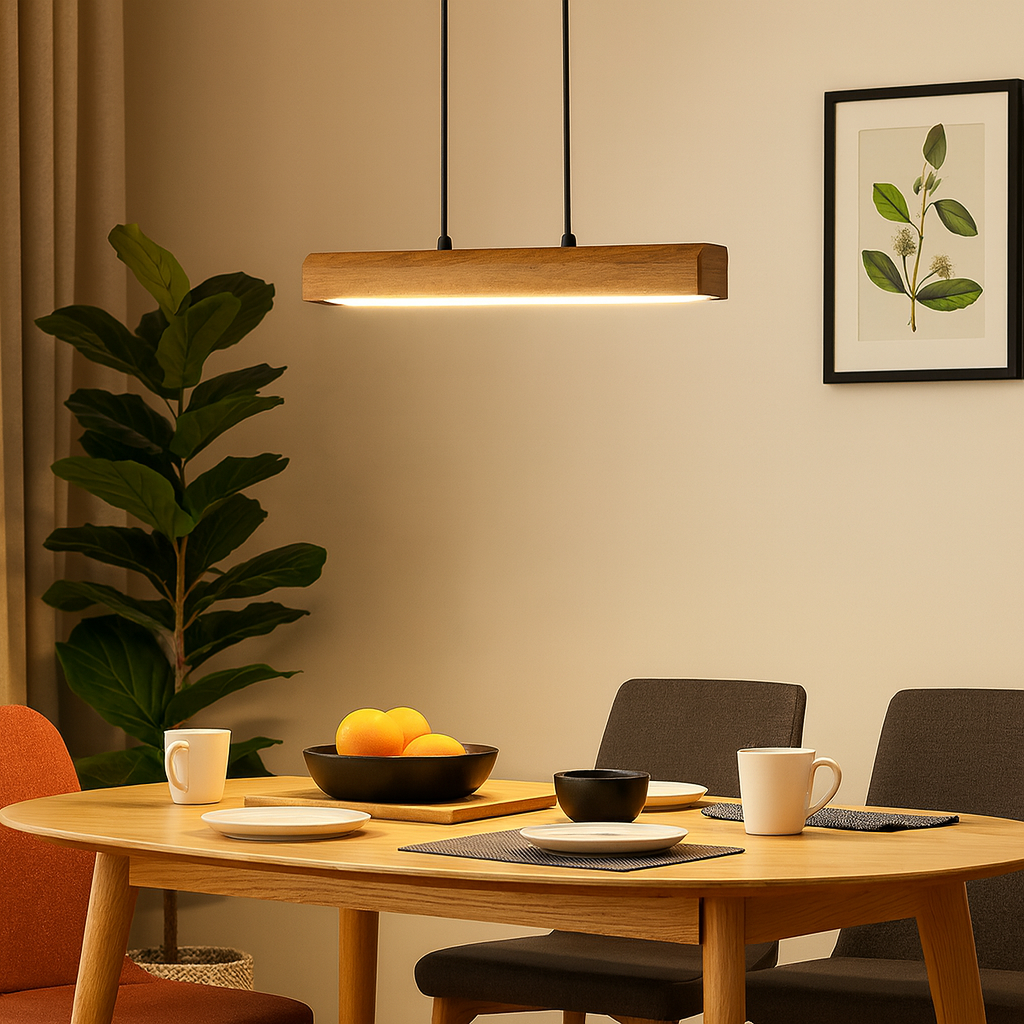 Homes Elite Modern Wooden Linear Pendant Light Minimalist LED Dining Room Fixture