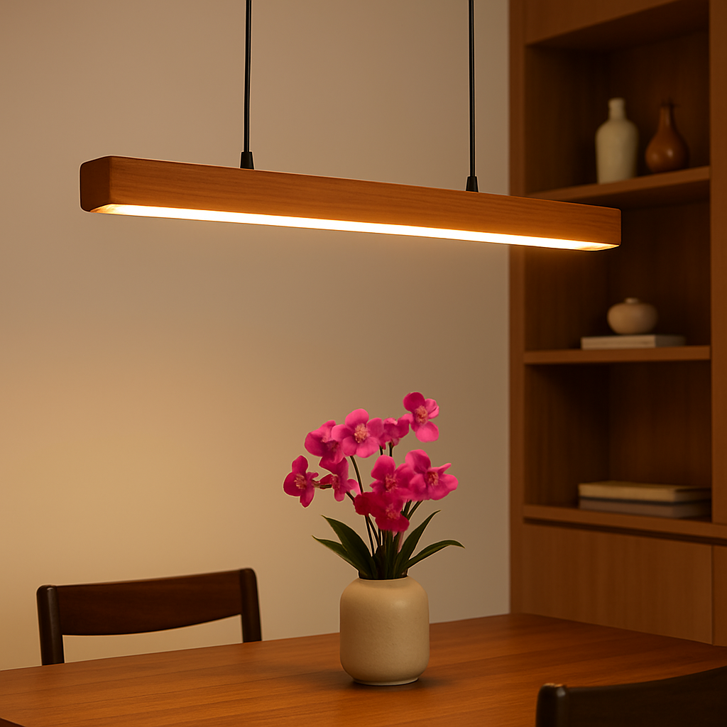 Homes Elite Modern Wooden Linear Pendant Light Minimalist LED Dining Room Fixture