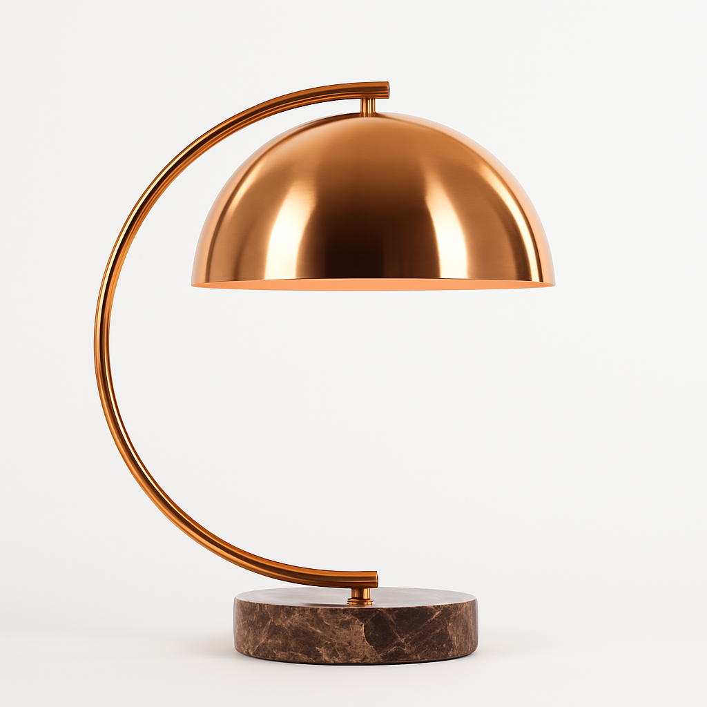 Homes Elite Modern Copper Arc Table Lamp with Dome Shade & Marble Base