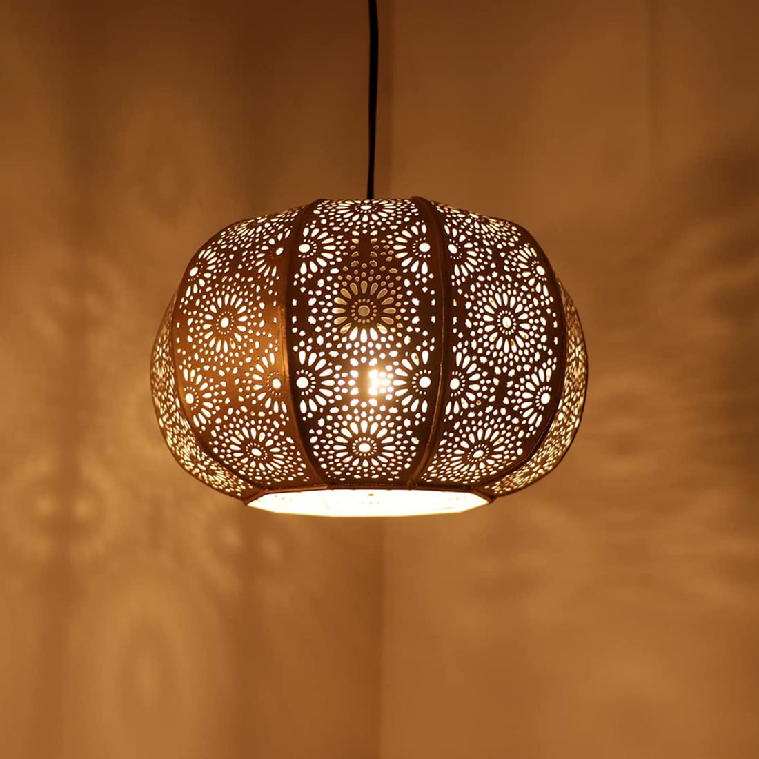 Homes Elite Moroccan-Style Pendant Light Vintage Floral Cutout Metal Hanging Lamp for Cozy Interiors