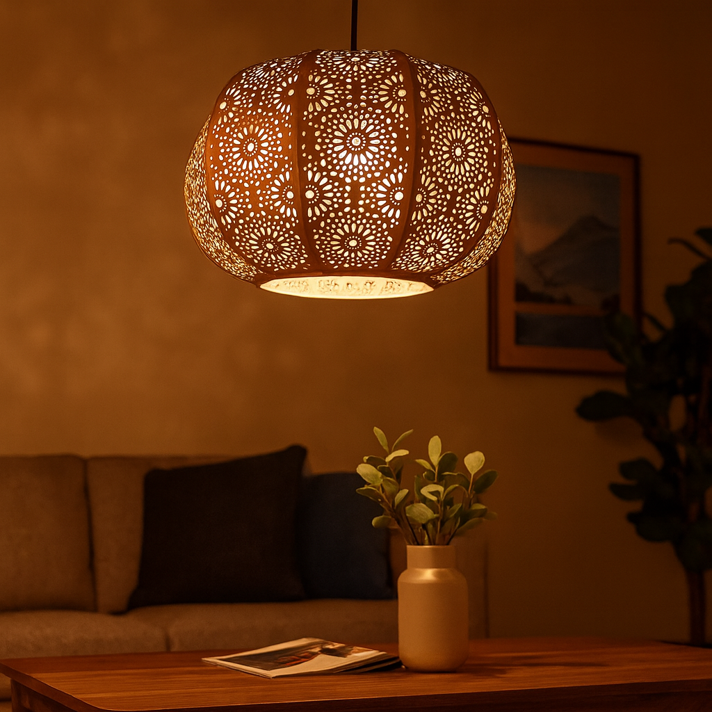 Homes Elite Moroccan-Style Pendant Light Vintage Floral Cutout Metal Hanging Lamp for Cozy Interiors