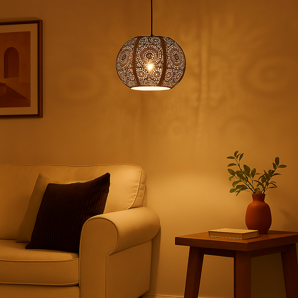 Homes Elite Moroccan-Style Pendant Light Vintage Floral Cutout Metal Hanging Lamp for Cozy Interiors