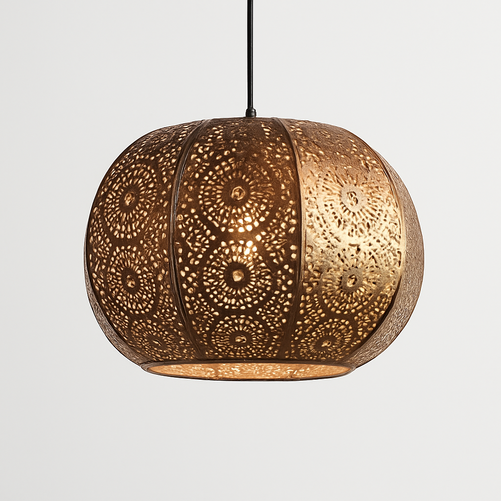 Homes Elite Moroccan-Style Pendant Light Vintage Floral Cutout Metal Hanging Lamp for Cozy Interiors