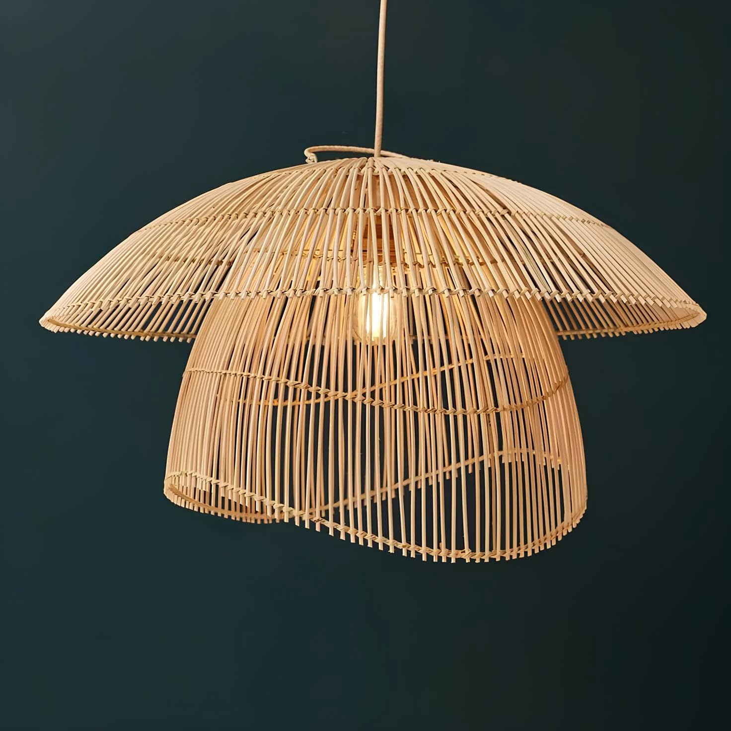 Homes Elite Boho Rattan Mushroom Pendant Light Handmade Woven Bamboo Ceiling Lamp for Living Room or Bedroom