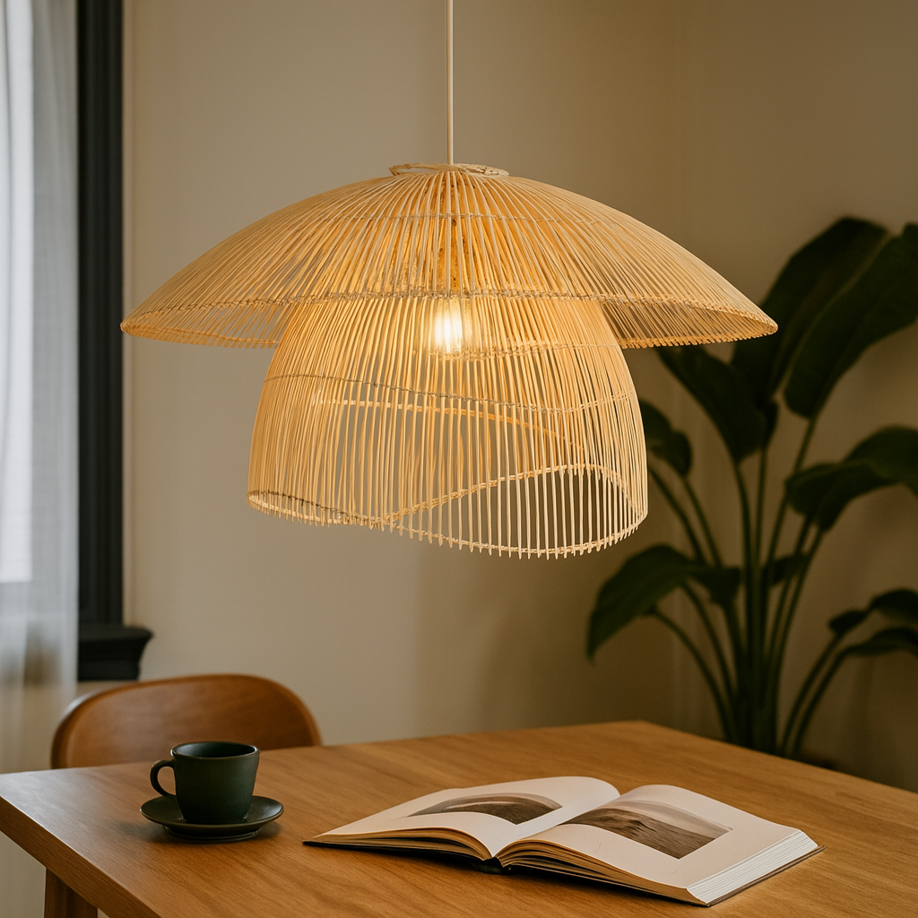 Homes Elite Boho Rattan Mushroom Pendant Light Handmade Woven Bamboo Ceiling Lamp for Living Room or Bedroom