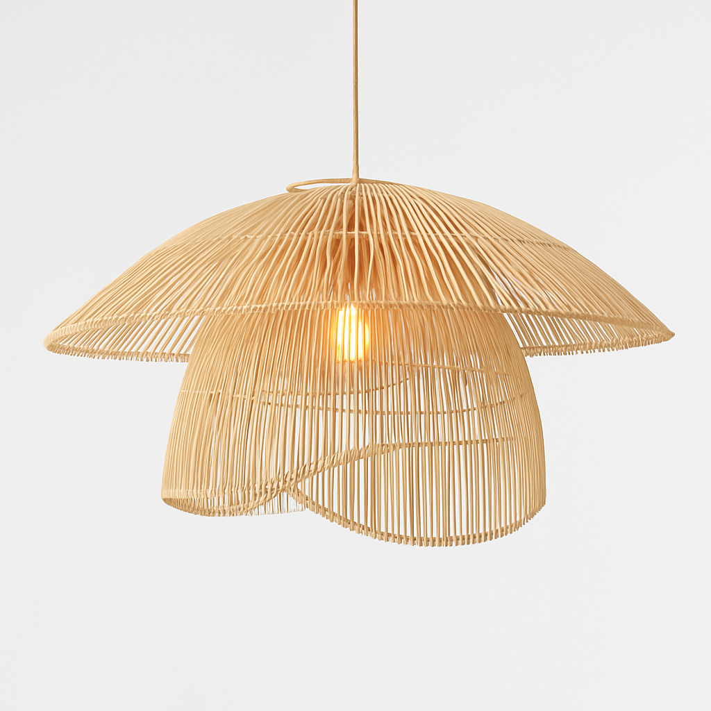 Homes Elite Boho Rattan Mushroom Pendant Light Handmade Woven Bamboo Ceiling Lamp for Living Room or Bedroom