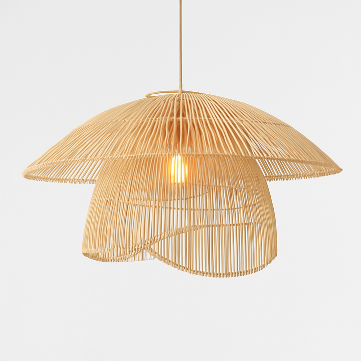 Homes Elite Boho Rattan Mushroom Pendant Light Handmade Woven Bamboo Ceiling Lamp for Living Room or Bedroom