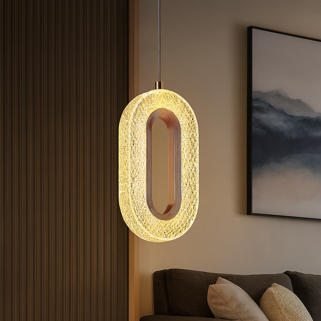 Homes Elite Contemporary Oval LED Pendant Light Textured Acrylic with Warm Glow