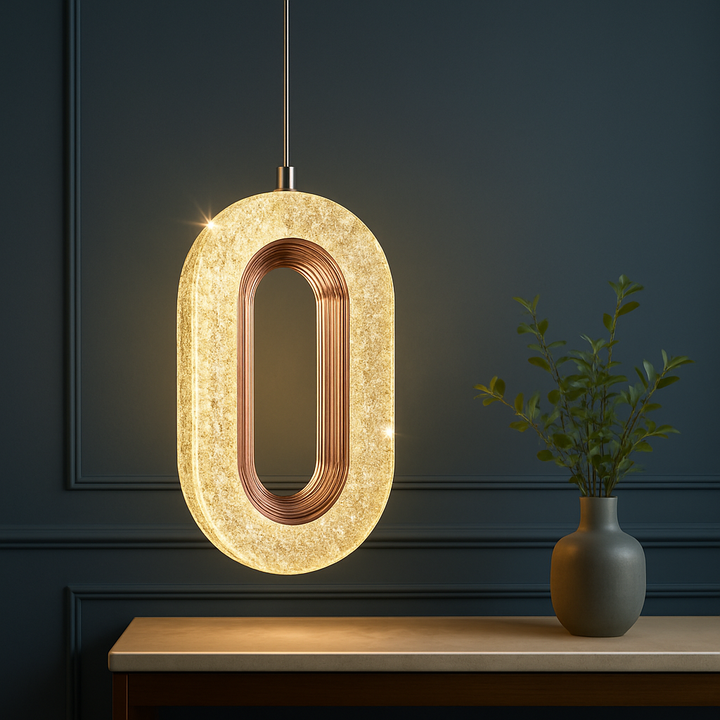 Homes Elite Contemporary Oval LED Pendant Light Textured Acrylic with Warm Glow