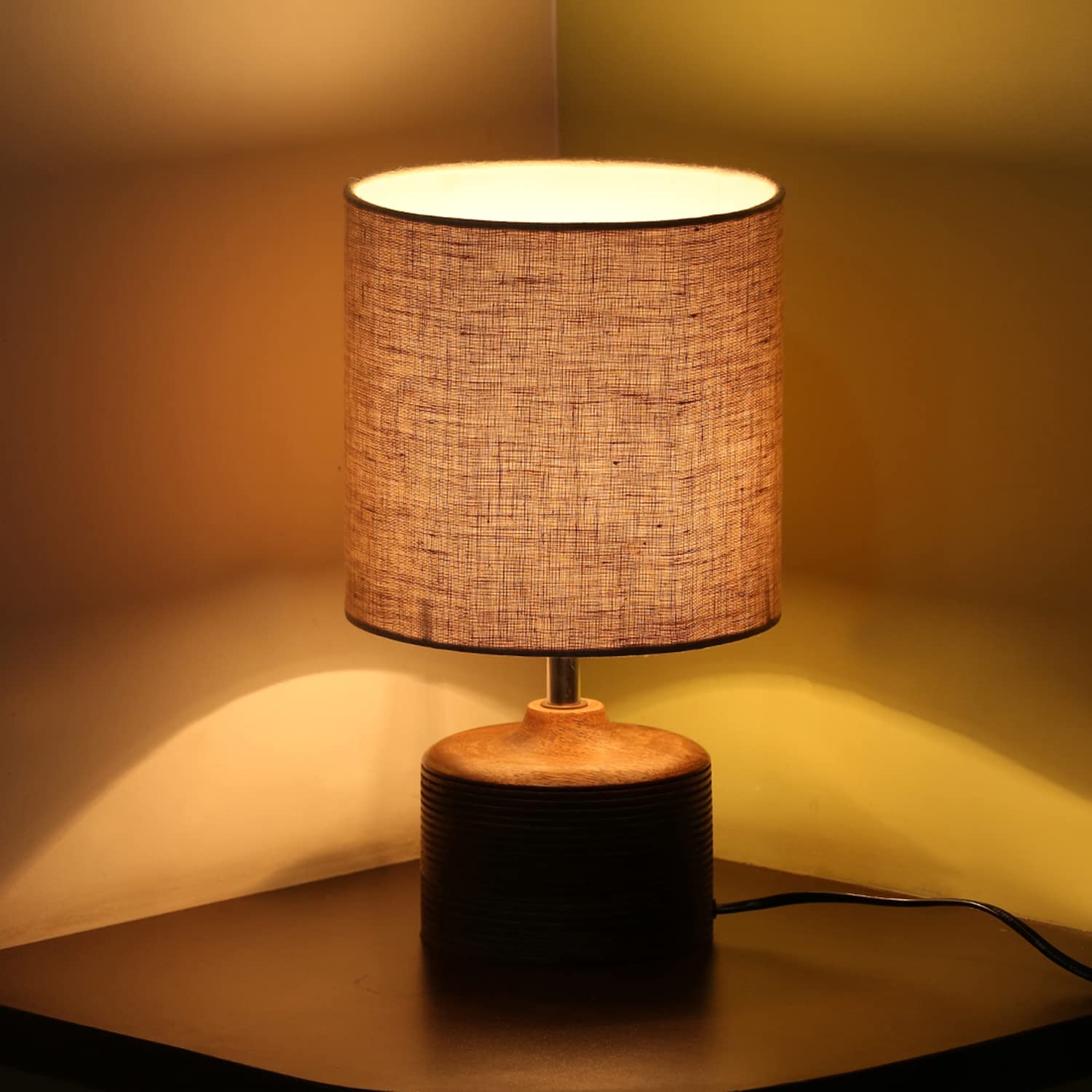 Homes Elite Rustic Textured Table Lamp with Cylindrical Fabric Shade Warm Ambient Lighting