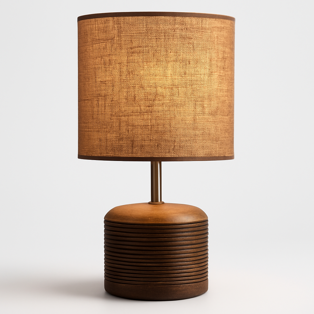 Homes Elite Rustic Textured Table Lamp with Cylindrical Fabric Shade Warm Ambient Lighting