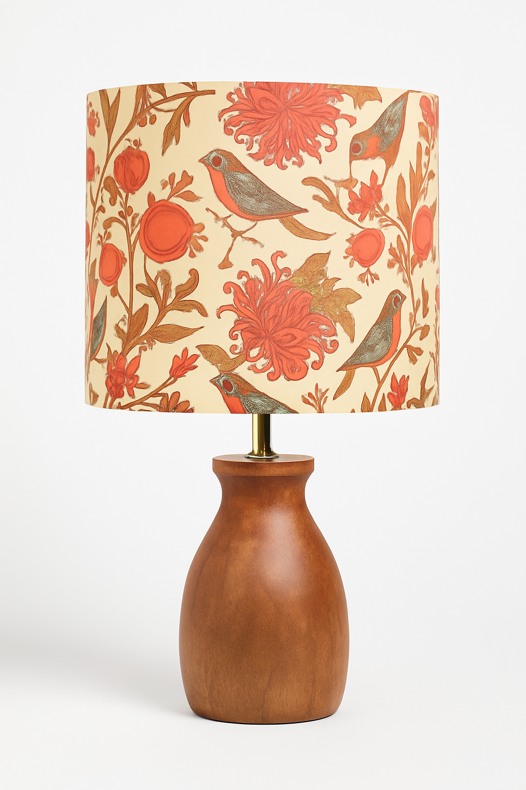 Homes Elite Rustic Wooden Table Lamp with Bird & Floral Print Shade Warm Boho Bedroom & Living Room Lighting