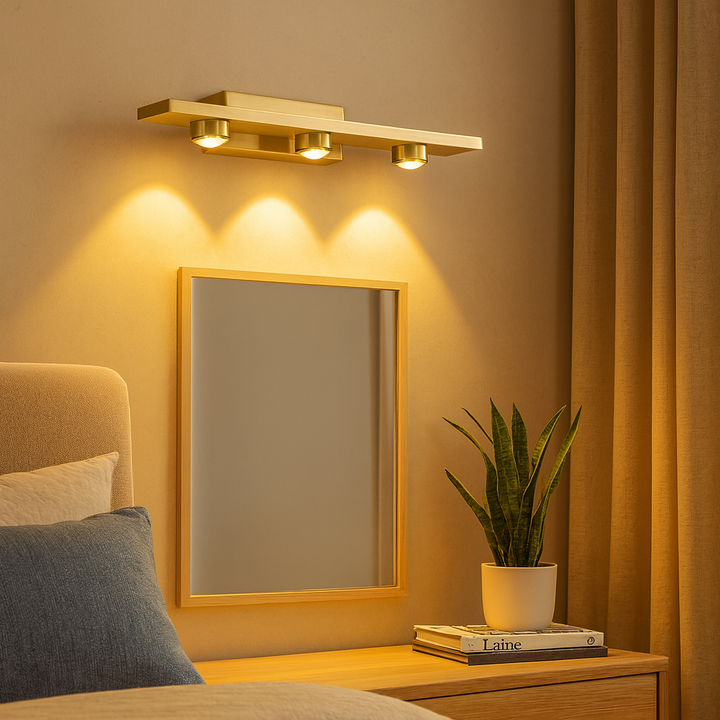 Homes Elite Modern Gold Triple Head LED Wall Light Sleek Accent Lighting for Bedroom or Hallway
