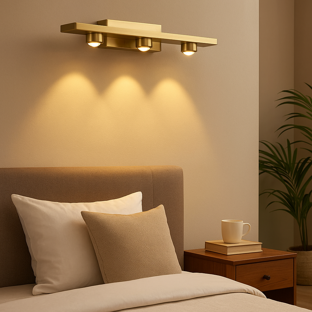 Homes Elite Modern Gold Triple Head LED Wall Light Sleek Accent Lighting for Bedroom or Hallway