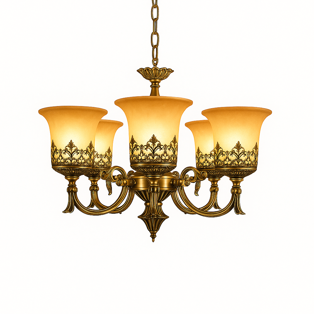 Homes Elite Vintage Brass 5-Light Chandelier with Etched Glass Shades