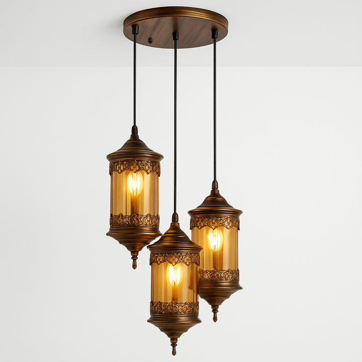 Homes Elite Vintage Moroccan Lantern Pendant Light 3-Light Cluster with Antique Brass Finish