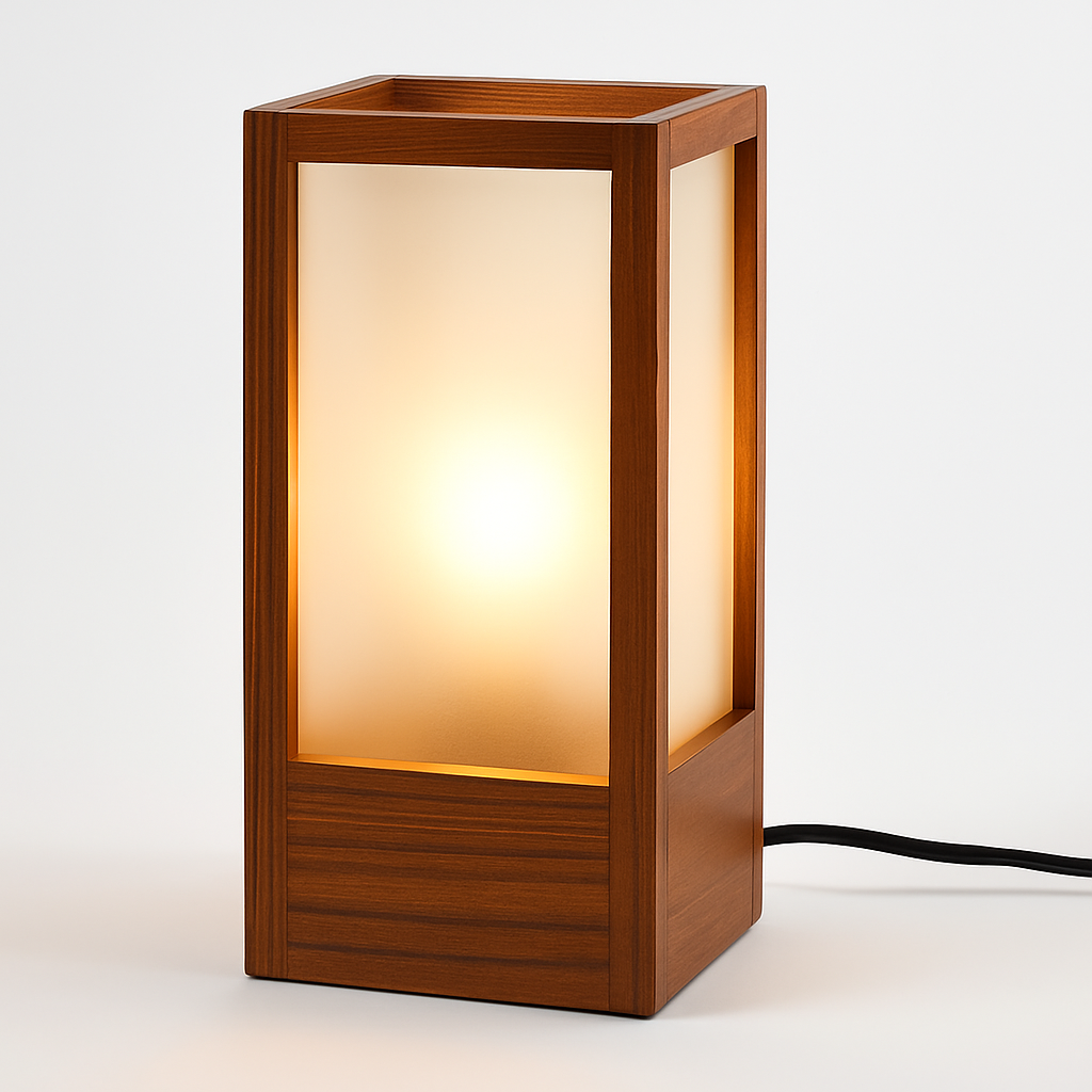 Homes Elite Modern Wooden Frame Table Lamp with Frosted Panels Warm Ambient Lighting for Bedroom or Living Room