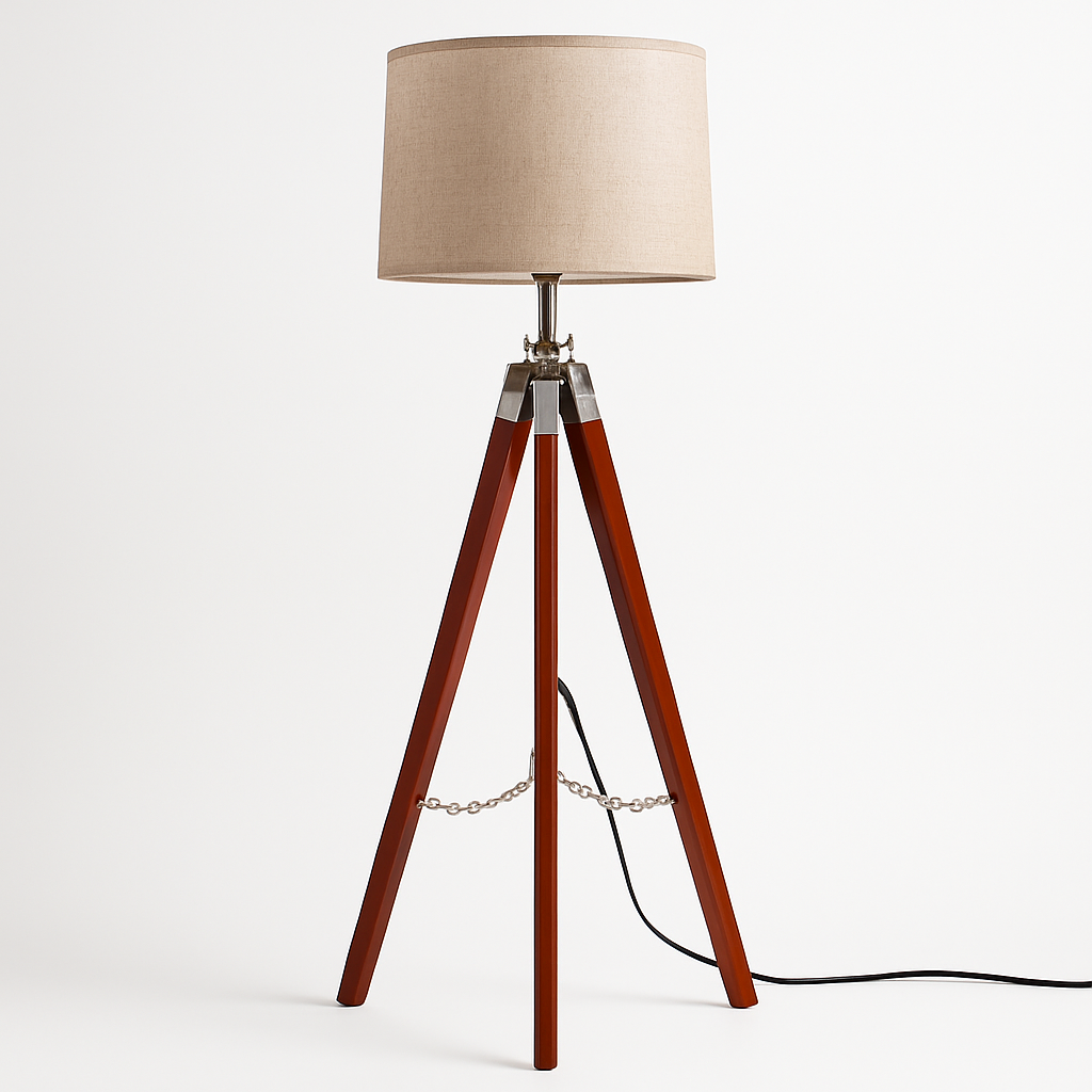 Homes Elite Vintage Wooden Tripod Floor Lamp with Beige Fabric Shade