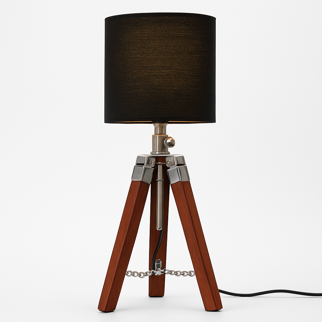 Homes Elite Vintage Wooden Tripod Table Lamp with Black Fabric Shade