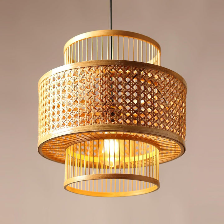 Homes Elite Boho Rattan Woven Pendant Light Natural Cane Hanging Lamp for Bedroom or Living Room