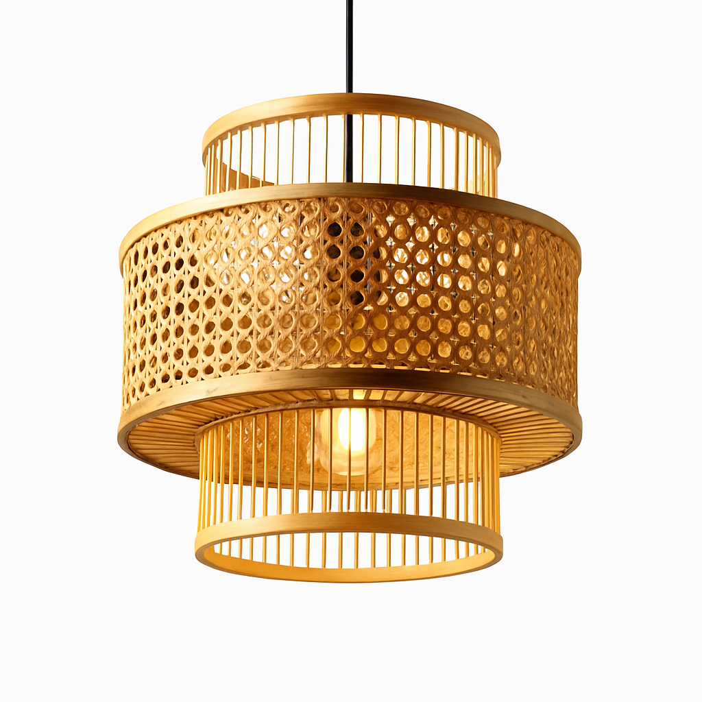 Homes Elite Boho Rattan Woven Pendant Light Natural Cane Hanging Lamp for Bedroom or Living Room