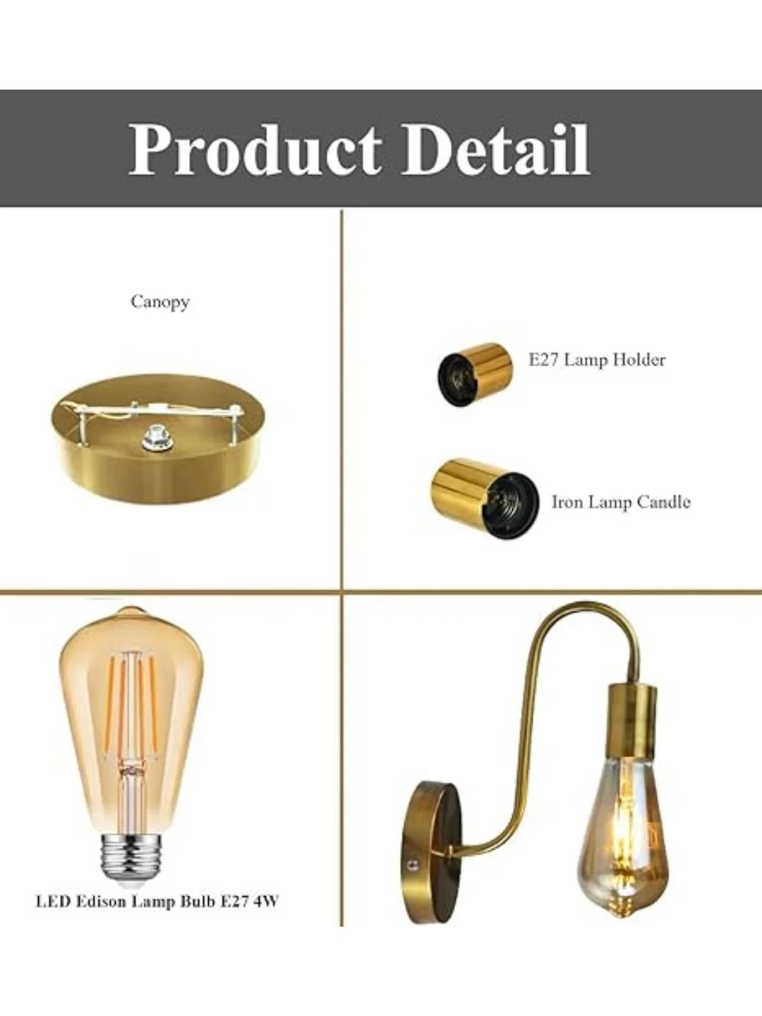 Homes Elite Edison Wall Sconce – Brushed Brass Antique Wall Light for Mirror, Bedroom & Living Room