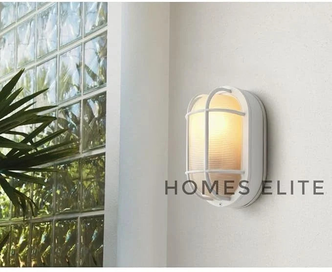 Homes Elite Oval Bulkhead Wall Lamp – Waterproof Decorative Sconce for Balcony, Roof & Entryway (Pack of 2, Bulbs Not Included)