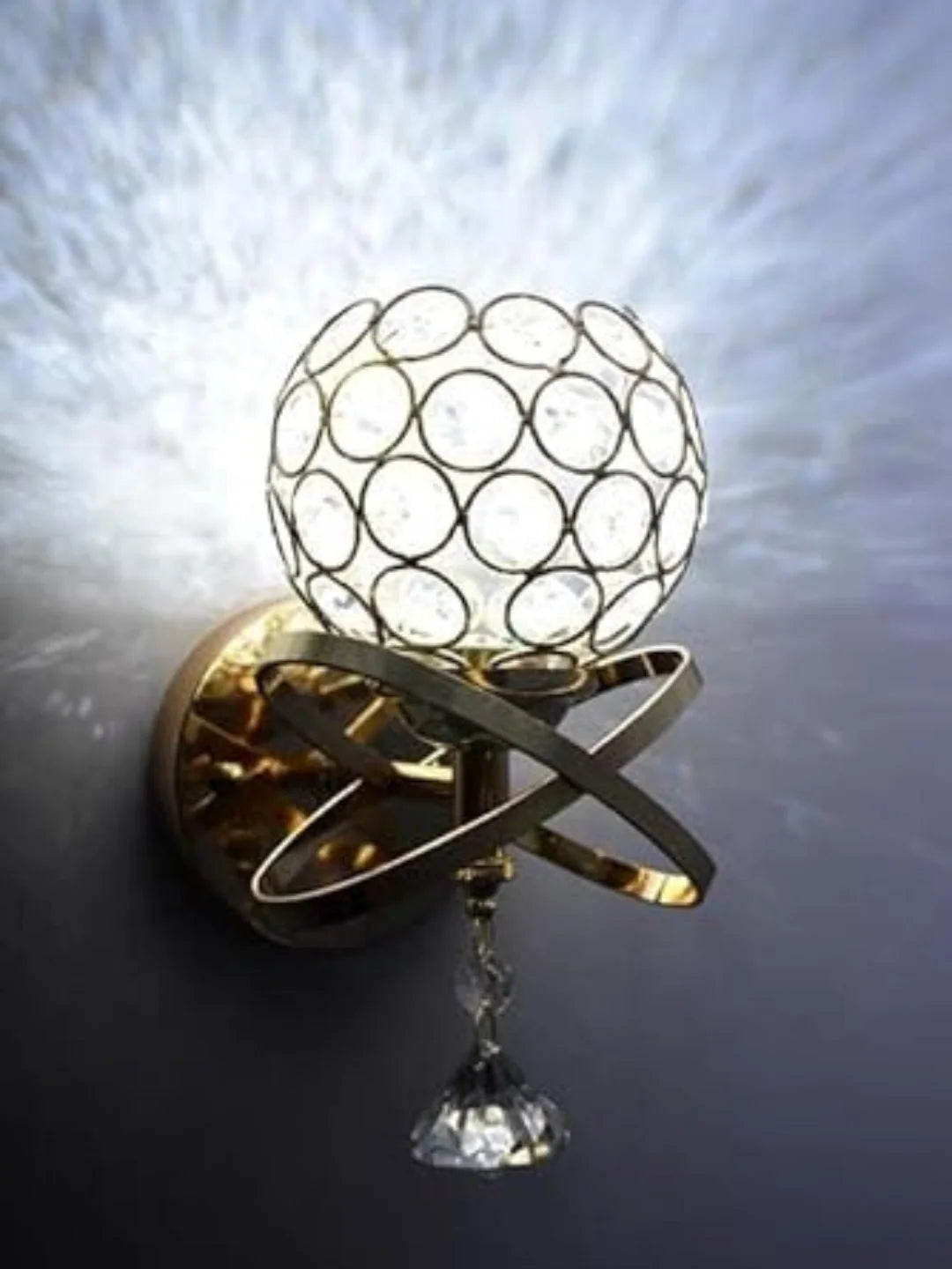 Homes Elite Crystal LED Wall Sconce – Modern Indoor Light with Gold Base & K9 Crystal Globe