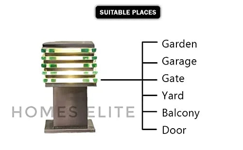 Homes Elite Outdoor Gate Light – Stainless Steel Pillar Lamp with Glass Shade, Waterproof Exterior Lighting for Garden & Entryway (Bulb Not Included)