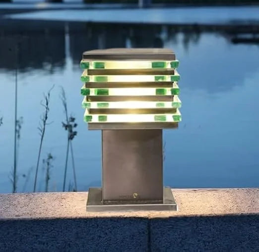 Homes Elite Outdoor Gate Light – Stainless Steel Pillar Lamp with Glass Shade, Waterproof Exterior Lighting for Garden & Entryway (Bulb Not Included)