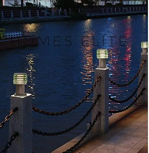 Homes Elite Outdoor Gate Light – Stainless Steel Pillar Lamp with Glass Shade, Waterproof Exterior Lighting for Garden & Entryway (Bulb Not Included)