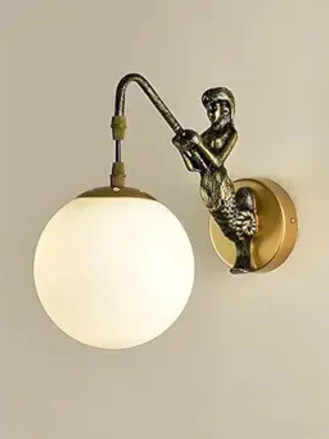 Homes Elite Mermaid Wall Sconce – Milk White Globe Light with Art Deco Lamp Base for Bedroom & Corridor