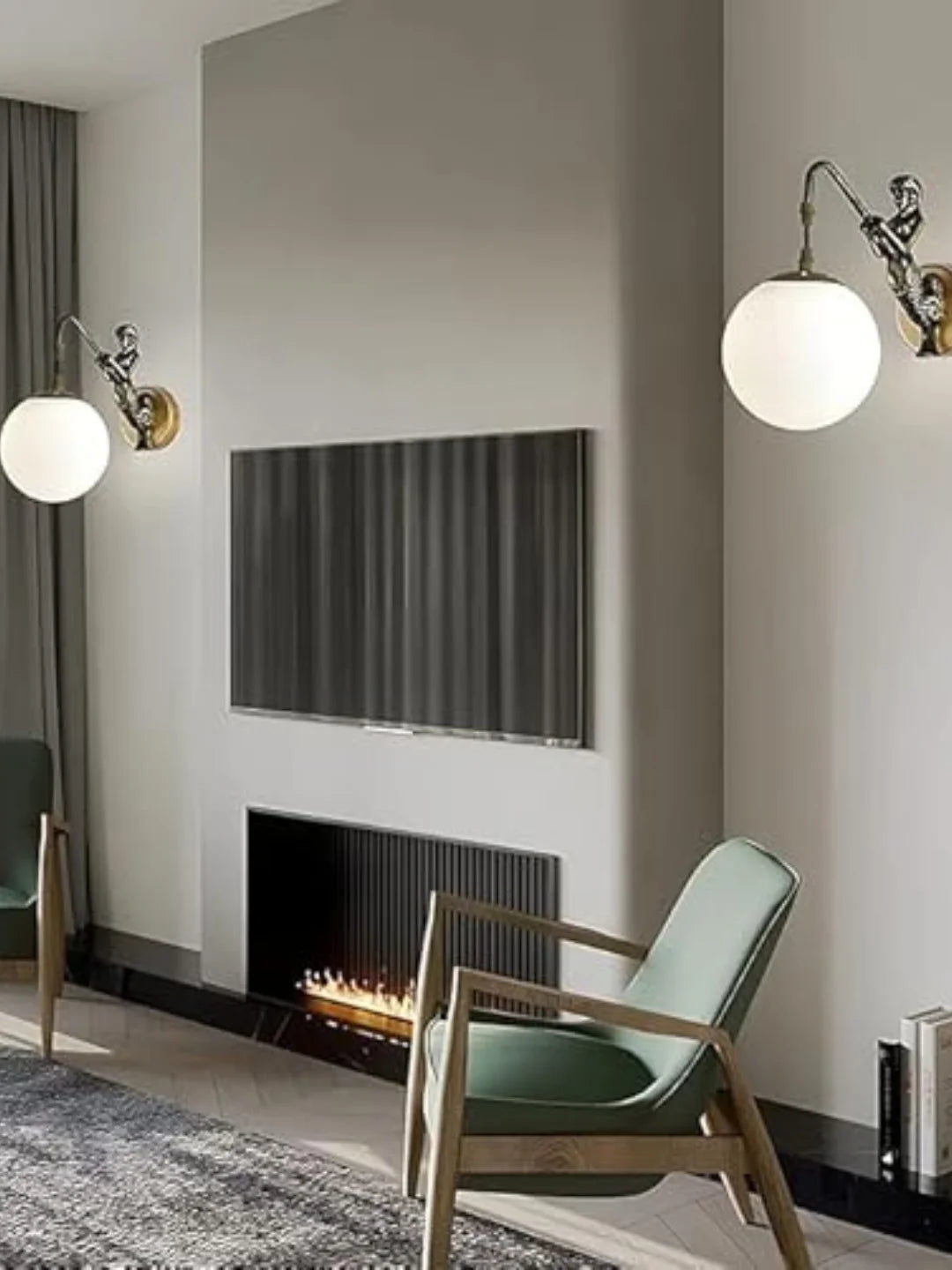 Homes Elite Mermaid Wall Sconce – Milk White Globe Light with Art Deco Lamp Base for Bedroom & Corridor