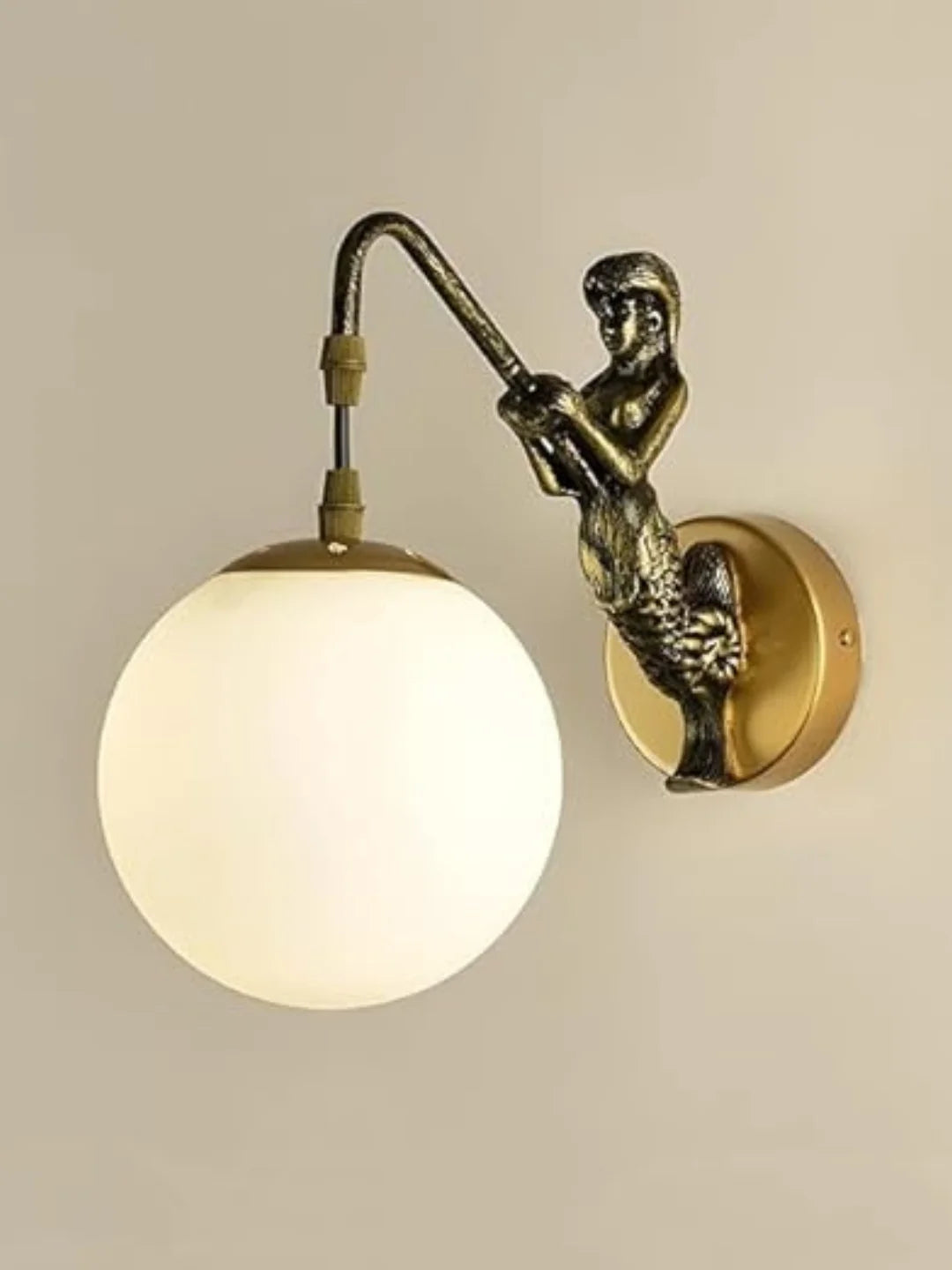Homes Elite Mermaid Wall Sconce – Milk White Globe Light with Art Deco Lamp Base for Bedroom & Corridor