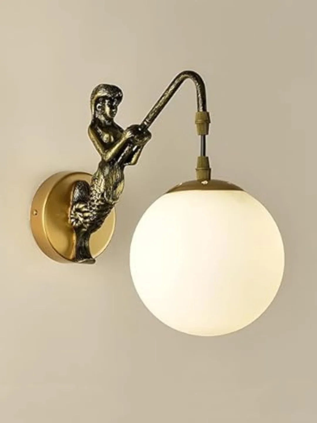Homes Elite Mermaid Wall Sconce – Milk White Globe Light with Art Deco Lamp Base for Bedroom & Corridor