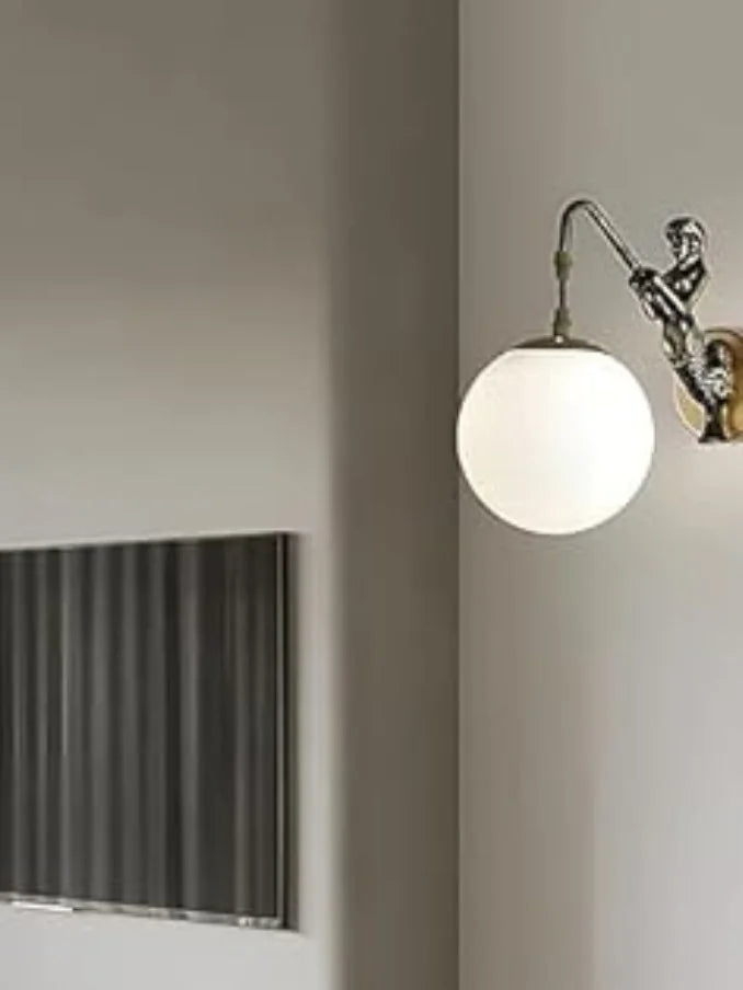 Homes Elite Mermaid Wall Sconce – Milk White Globe Light with Art Deco Lamp Base for Bedroom & Corridor